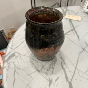 Handmade Pottery Vase - Raku?? Glazed Browns, Bronze, Green & Copper Shades.